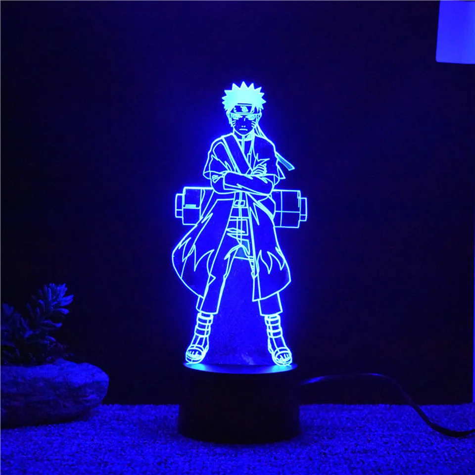 7 colores que cambian 3D visual Naruto modelado LED anime Luces de noche niños botón táctil USB lampara Mesa Decoración para el hogar Iluminación