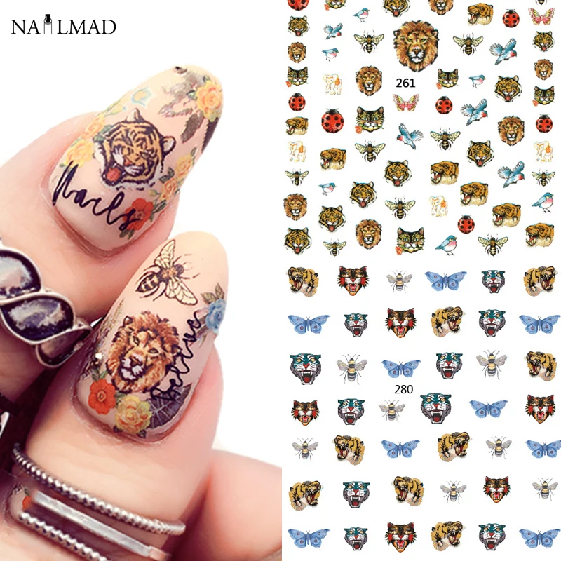 1 лист, животные, наклейки для ногтей, s, леопард, 3D, самоклеющиеся, щенок, собака, наклейки для ногтей, s, ультратонкие наклейки, котенок, наклейка "кошки"