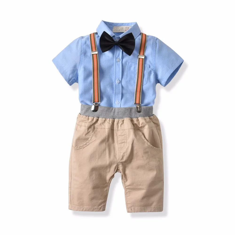 Летнее платье с короткими рукавами для мальчиков, рубашка+ шорты+ галстук мальчикам americana niño KS-1941
