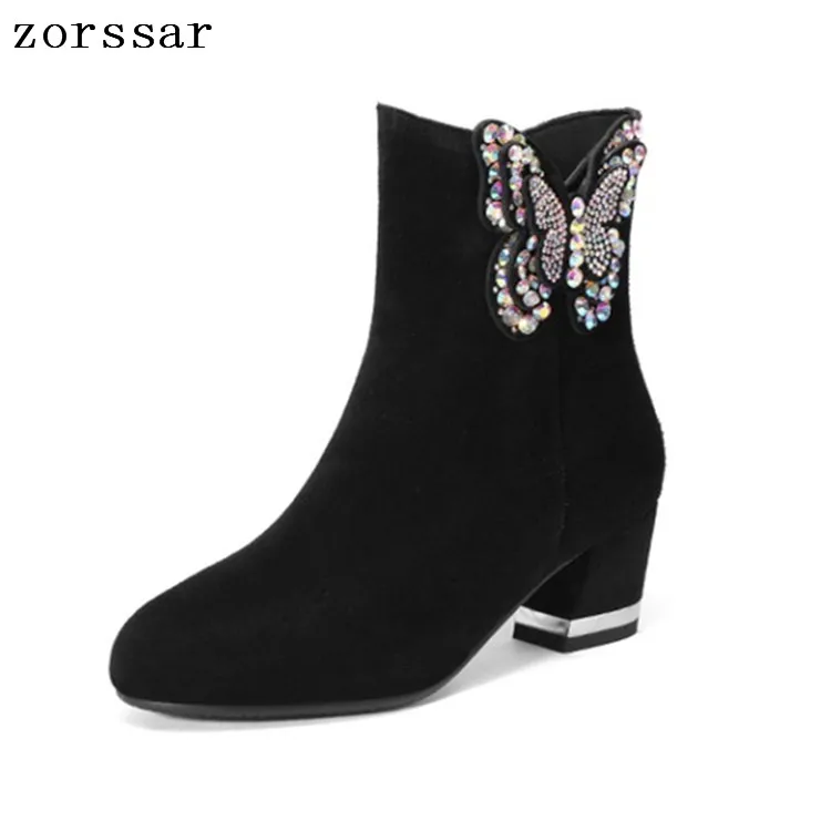 

{Zorssar} 2019 new cow suede leather boots women ankle boots Female high heels shoes Winter fur snow boots big size boots woman