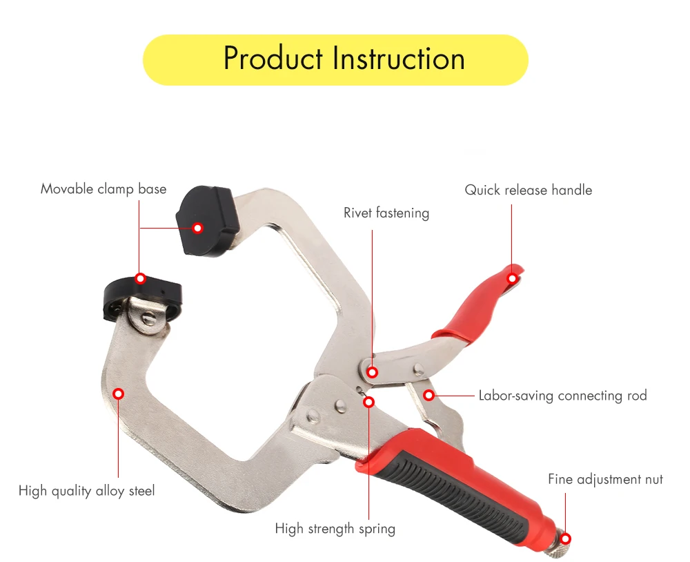 11" inch Face Clamp Locking C-Clamp Pliers Easy Quick Release For Dowelling Jig and Pocket Hole Jig Woodwork Construction Joint