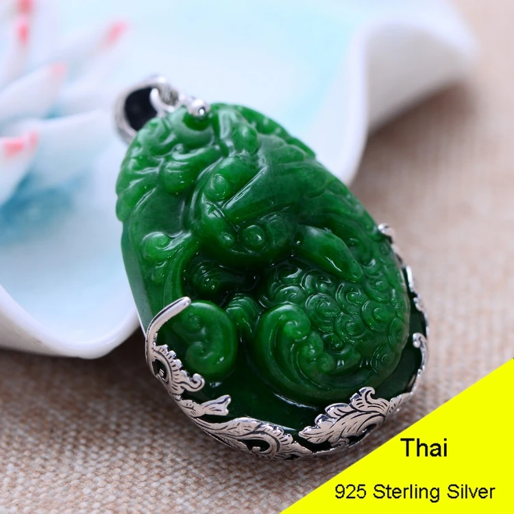 

925 Sterling Silver Green Citroen Lucky Brave Pendant Women Thai Silver Fine Jewelry Gift Necklace Accessories DIY Kit CH033928