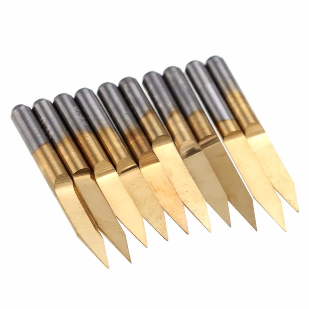 10pcs V Shape 30 Degree Carbide PCB Engraving Bits 3.175 mm Shank Titanium Coated Milling Cutters Tip End Mill