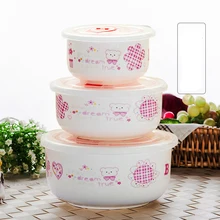 Набор из трех предметов, контейнер для еды с медведем из костяного фарфора, хрустальные чаши для десерта, керамические обеденные миски для риса, Корейская посуда для керамики