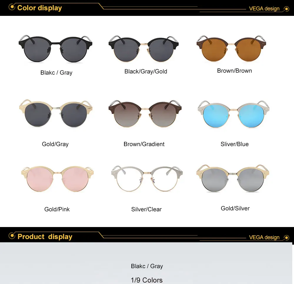 VEGA Eyewear Circle Vintage Sunglasses Polarized Women Semi-Rimless Ladies Designer Sunglass Hipster Glasses Aluminium 185  (4)