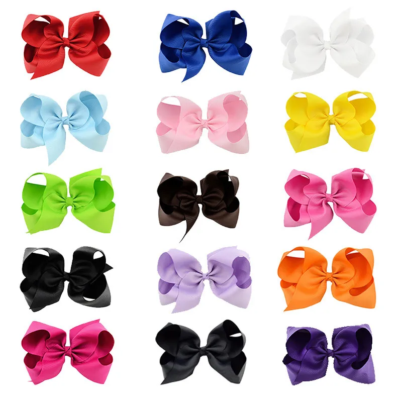 

15Pcs/lot 6 Inch Grosgrain Ribbon Large Solid Bows clip with kids Girl Hair Bow Boutique Hair Clip Hair Accessories 365
