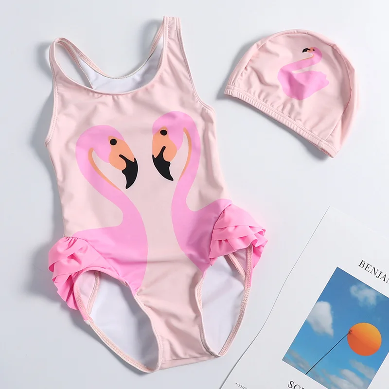 Одежда для купания с единорогом для девочек, цельные костюмы для девочек от 1 до 10 лет, милые купальники для маленьких девочек, новинка года, модная пляжная одежда для купания, ST120 - Цвет: ST119-Pink Flamingo