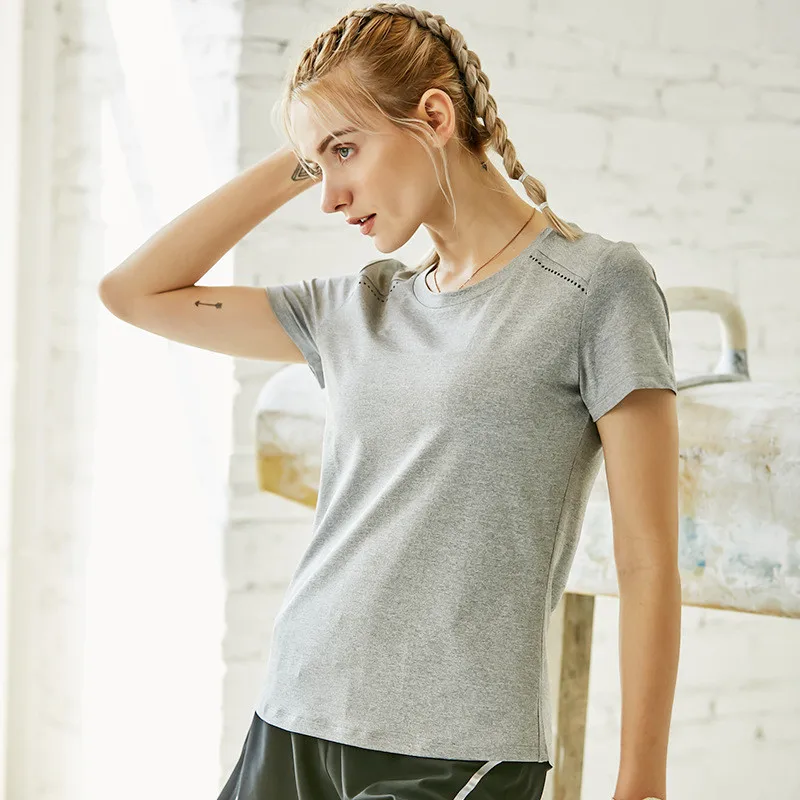 Рубашка для йоги с короткими рукавами быстросохнущая спортивная одежда футболки для фитнеса женские лазерные перфорированные дышащие футболки для бега