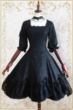 

Strawberry Witch Elegant Vintage Style Lolita Black OP Dress Jacquard Flower Half Sleeve Dress Devil Rose Series