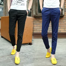 Новинка лето осень тонкие мужские повседневные штаны мужские ноги однотонные черные синие студенты подростки карандаш длиной до щиколотки брюки 28-34