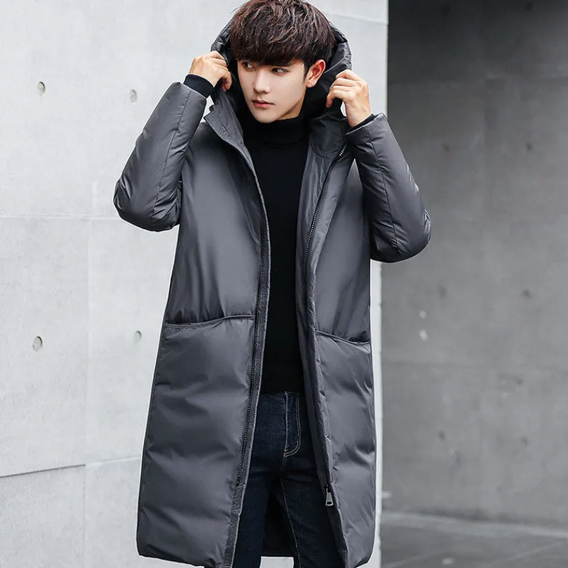 b New Winter Jackets Men Casual Mid Long Thick Winter Coat Men Solid Hooded Parka Male Clothes Overcoat Outerwear plus size 3XL 