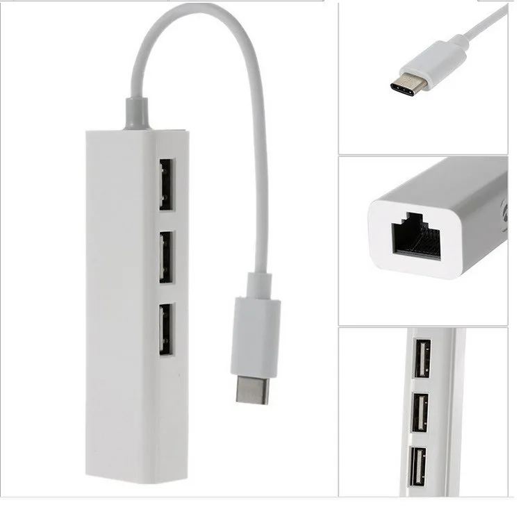 

Type-c 3 Port Hub RJ45 Ethernet Network LAN Adapter for Macbook & Chromebook