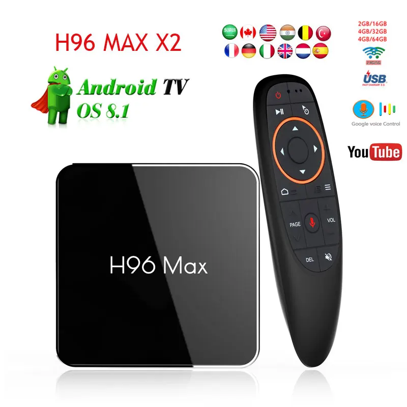 

H96 Max X2 Android 8.1 Amlogic S905X2 TV Box 4GB 32GB 2.4G/5.8G WIFI USB3.0 HDMI 2.1 H.265 4K Smart Media Player Voice Control