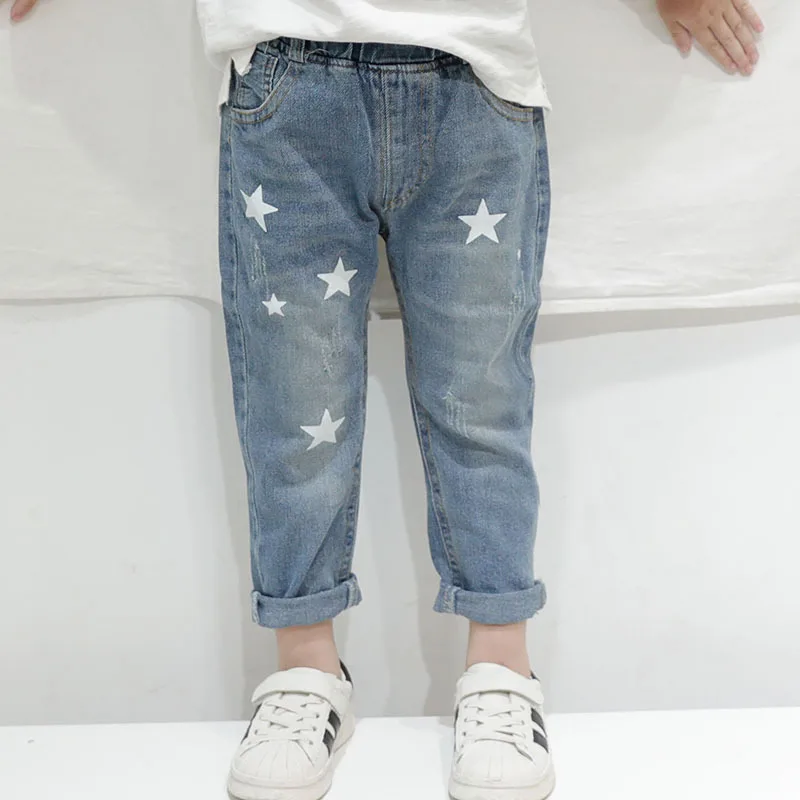 HE Hello Enjoy/джинсы для маленьких мальчиков осенняя одежда для мальчиков с принтом звезд джинсовые штаны детские брюки с эластичной резинкой на талии детские джинсы для девочек