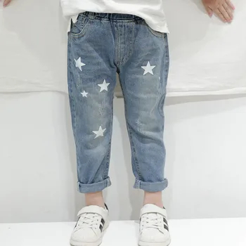 HE Hello Enjoy Toddler Boys Jeans Autumn Print Stars Boy Clothes Denim Pants Elastic Waist Children Trousers Kids Girls Jeans 4