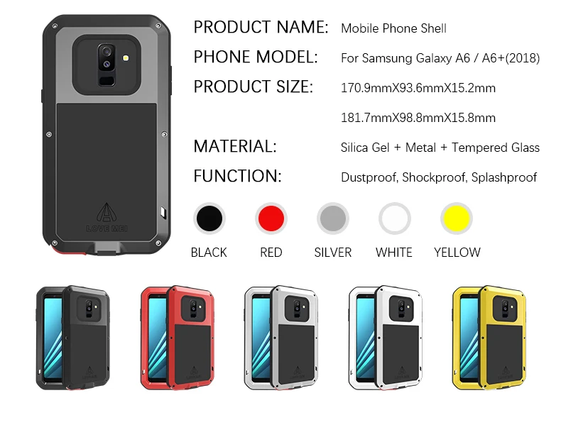 A6 жизни Водонепроницаемый противоударный металлический Броня чехол для samsung Galaxy A6 плюс Любовь Мэй водостойкий Чехол с стекло