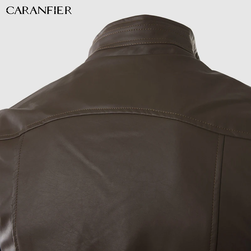 Куртка бомбер CARANFIER мужская кожаная пальто из искусственной кожи с воротником