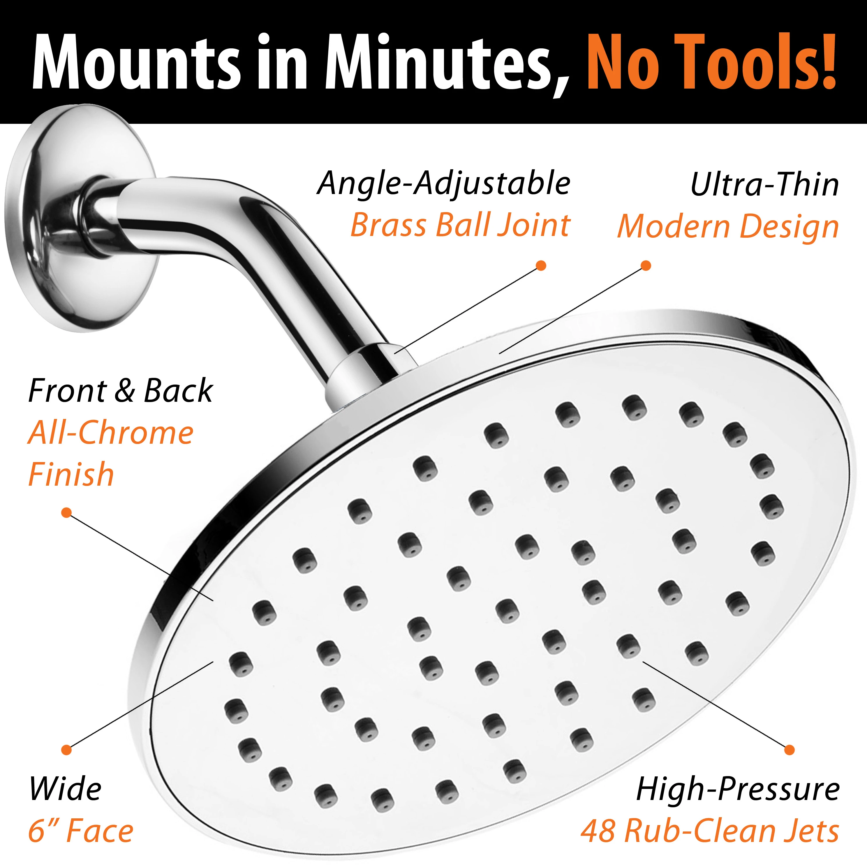 Hydroluxe 6 Inch High-Pressure Shower Head and FREE Soap Dispenser (3)