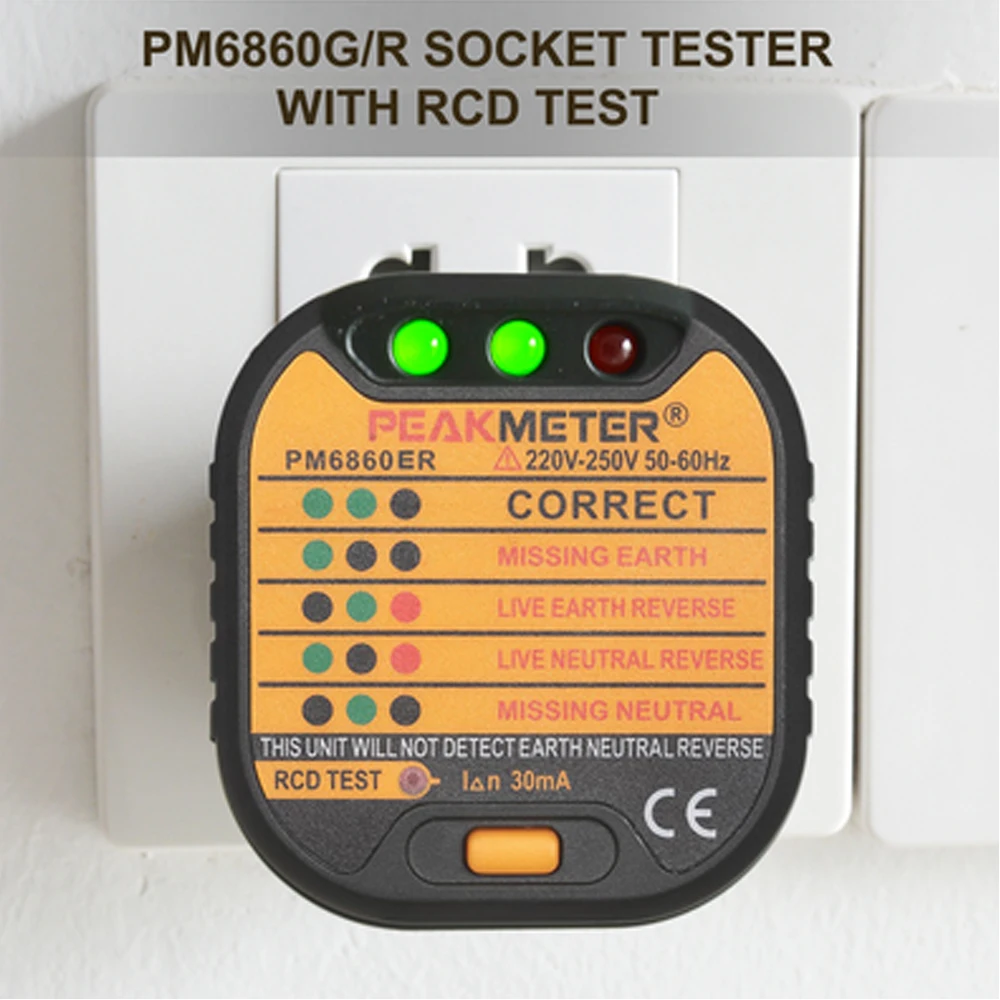 PM6860 series Socket Tester 220V 250V with GFCI RCD test Automatic AC