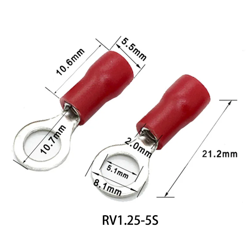 50 шт./лот изолированные круглые концы RV1.25-5 O тип терминалы латунь изолированные Лопата обжимной провод Кабельный разъем