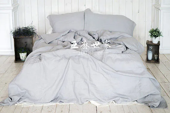 Sale Set of 4 Pre stone washed 100% Natural Linen Medium grey bedding set 1 duvet cover + 2 pillowcases + 1fitted sheet 2 Sale Set of 4 Pre stone washed 100% Natural Linen Medium grey bedding set 1 duvet cover + 2 pillowcases + 1fitted sheet 2