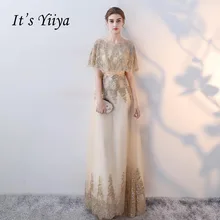 Вечерние Платья Длиной До Пола It's Yiiya, Новое Золото О-Образным Вырезом, Bat-wing Рукава, Роскошные Блестки Блестками Sexy Illusion, Пром Платье, X289, Лето