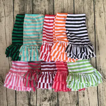

High Quality Colorful stripes Sweetly Baby Girl cotton pants kids icing double ruffled Shorts