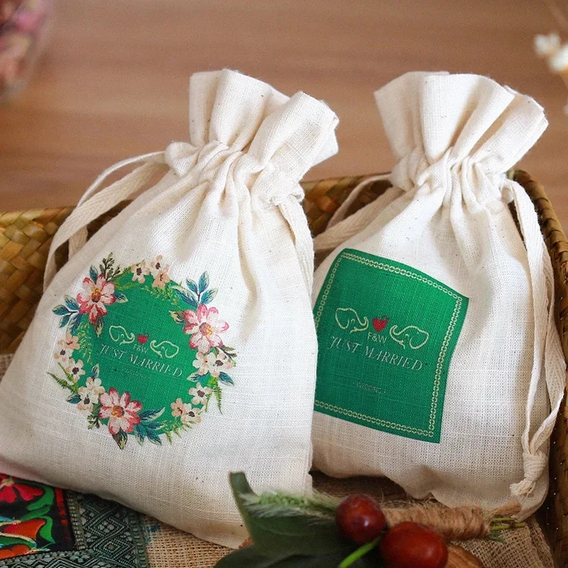 

50pcs Personalized Garland Candy bag Wedding gift Drawstring bag custom logo wedding party Anniversary baby shower favors