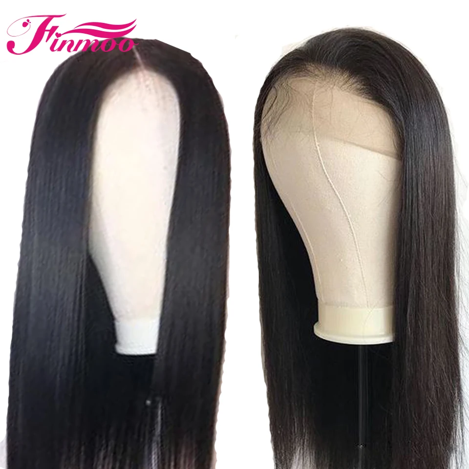 

Finmoo Brazilian Remy Human Hair Wigs Straight Bleached Knots Lace Front Human Hair Wig Free Part Pre Plucked For Women 180%