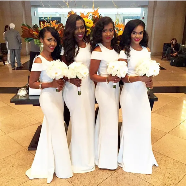 Белый Африканский платье подружки невесты в стиле русалки 2018 модные футболки с короткими рукавами Свадебные гость платья для женщин