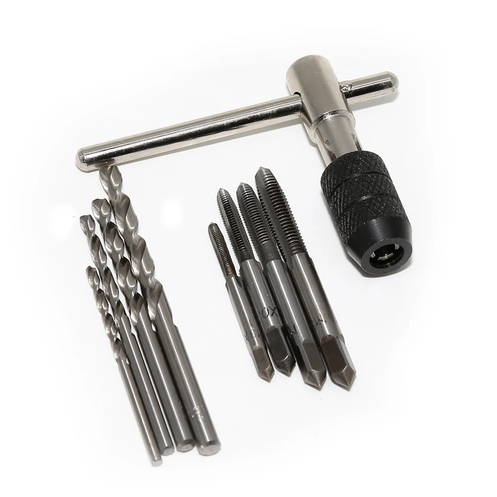 

9pcs/set Hand Screw Tap T Type Screw Thread Reamer Set M3/M4/M5/M6 Metric Taps With 4pcs Twist Drill Bits And Wrench Hand Tools