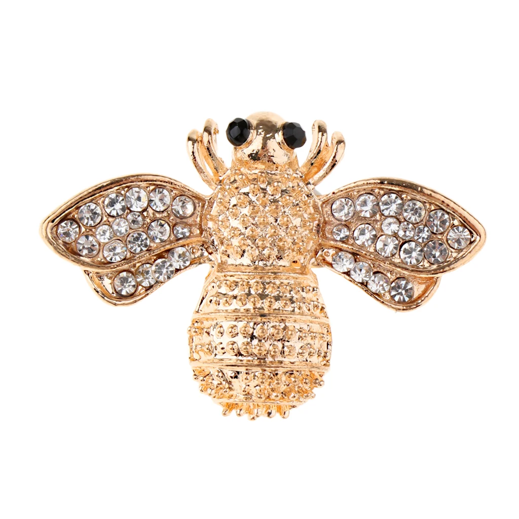 Women Elegant Bee Diamante Brooch with Crystal Insect Brooch Lapel Collar Pins for Dress Accessories