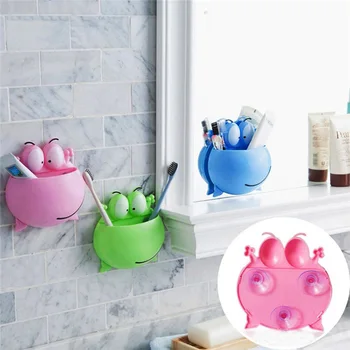 

Hot Sale Kawaii Frog Bathroom Toothbrush Holder Strong Suction Hooks Cup Organizer Home Decor Bathroom Accessories