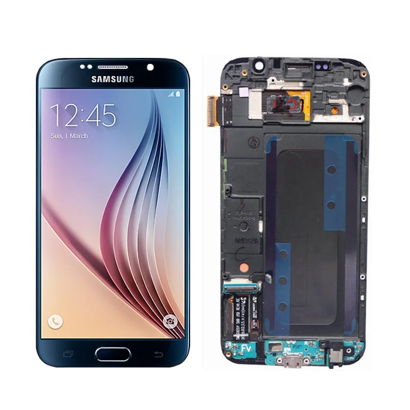 5,1 ''Супер AMOLED Замена для samsung Galaxy S6 G920 G920i G920F G920W8 ЖК-дисплей с сенсорным экраном дигитайзер - Цвет: Black With Frame