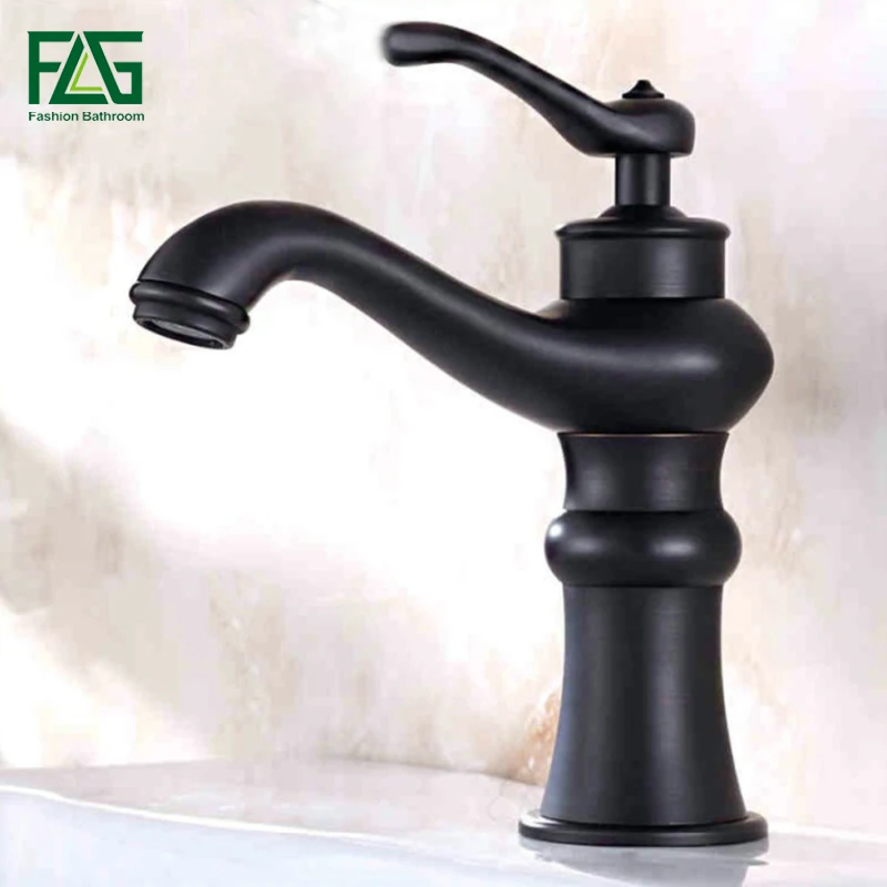 

FLG Nordic Style Bath Mat Black Basin Faucet Grifos Para Lavabos Single knob Deck Mounted Cold & Hot Bronze Sink Faucet Tap M033