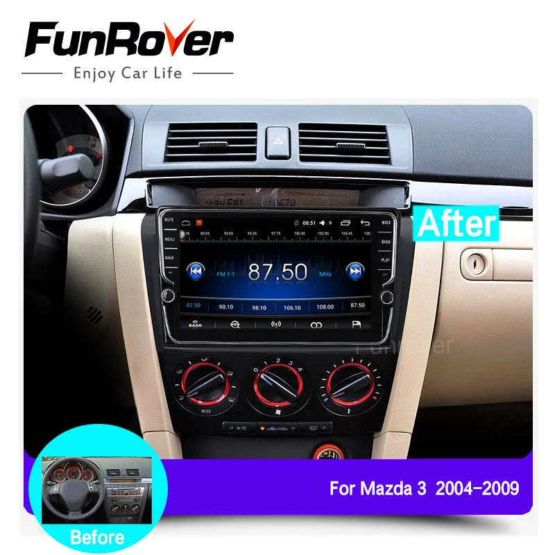 Excellent Funrover IPS 8"Android8.0 2 din car dvd auto radio tape recorder For Mazda 3 2004-2009 gps stereo Wifi multimedia Navi headunit 1