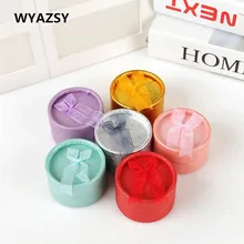 10 шт./партия, 5X5X3,5 см, круглые велюровые подарочные коробки, ювелирные изделия, разноцветные кольца, серьги, коробка для подарки, бант, коробка для ювелирных изделий, упаковка