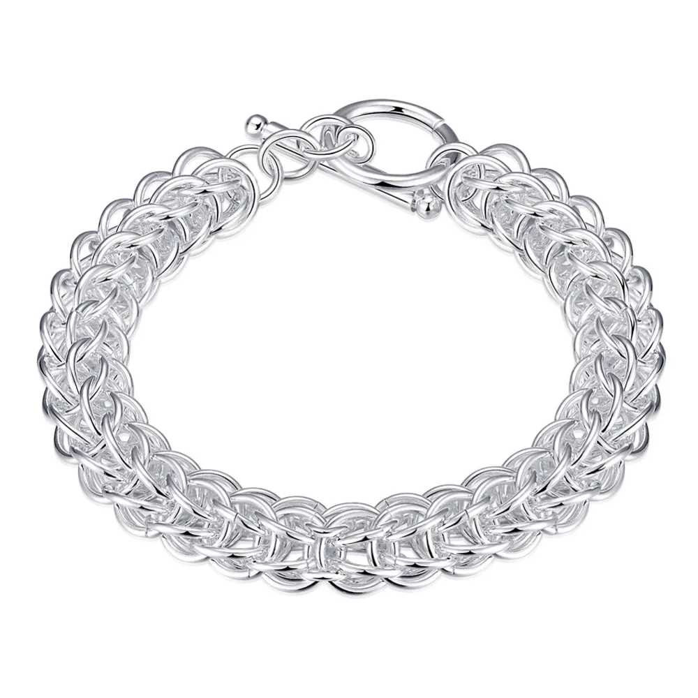 925 Sterling Silver Bracelets for women 10mm thick round circle link