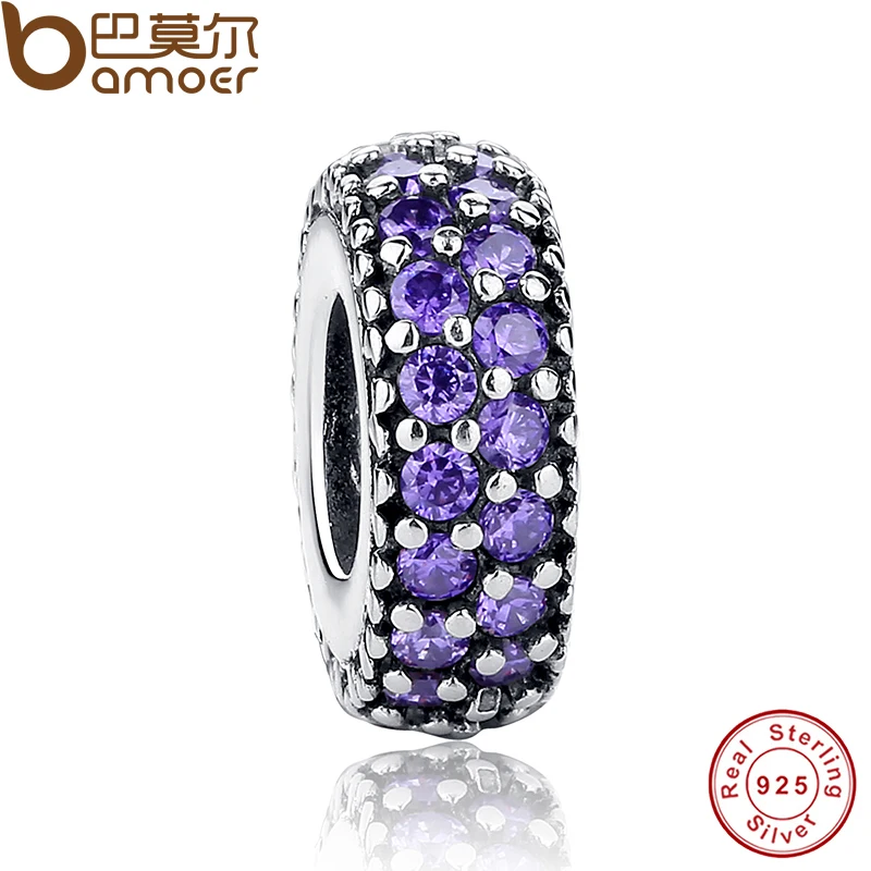 

New Gift Charms Fit Original Bracelet Necklace Pure 925 Sterling Silver Inspiration Within Spacer, Purple CZ Beads PAS123