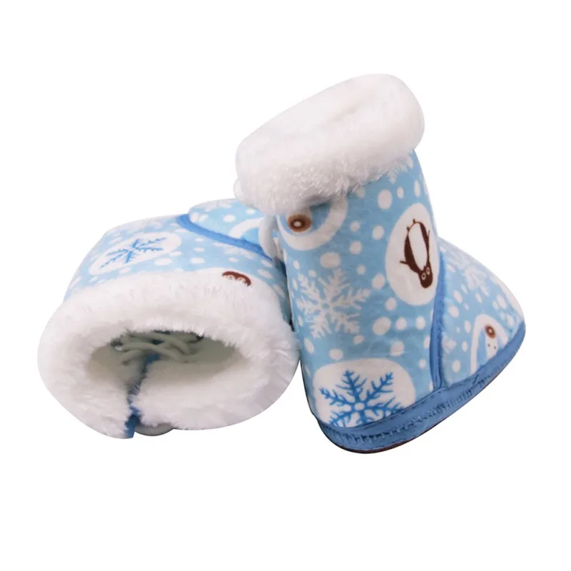 Baby Winter Boots Baby Girl Boots Soft Warm Snowflake Penguin Print Tube Baby Side Tie Cotton Shoes