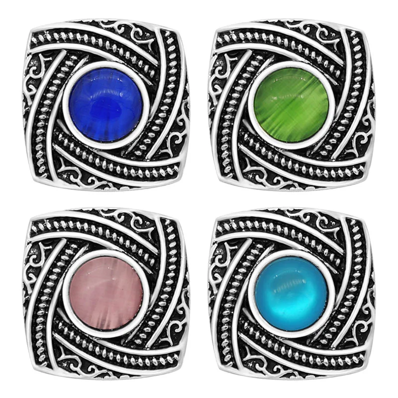 

New KZ3045 Beauty Charm Square Pattern Cat eye stone colorful 18MM Metal snap buttons for DIY snap jewelry wholesale