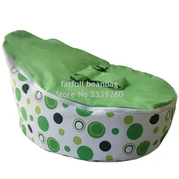 

COVER ONLY, NO FILLINGS - Green polka dots canvas Canvas Zipper Baby Bean Bag Soft Sleeping Bag Portable Seat