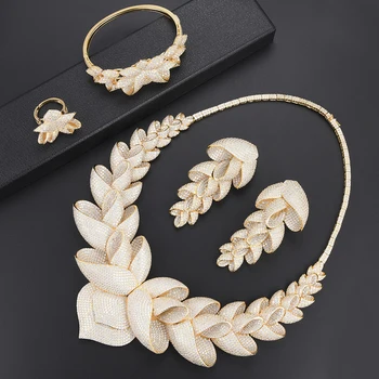 

missvikki Luxury Nigerian Jewelry Sets For Women Cubic Zirconia Collar Design African Beads Jewelry Sets Indian Bridal Jewelry