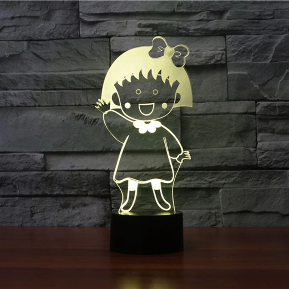 

3D Chibi Maruko Table Lamp 7 Colors Changing Cartoon Night Light LED USB Bedside Sleep Lighting Decor Kids Gifts Light Fixtures