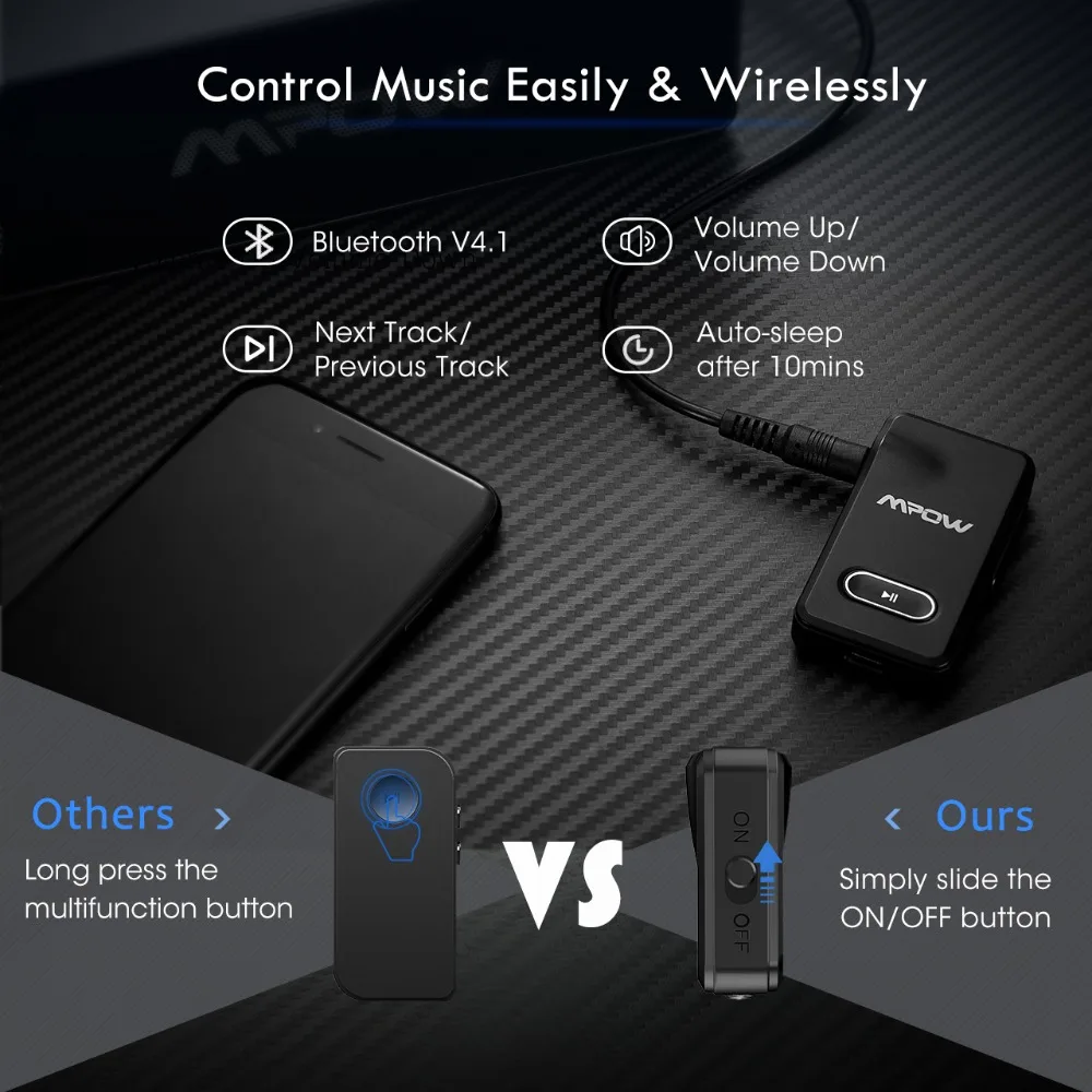 Mpow bluetooth-адаптер, приемник стерео качество звука адаптер автомобильная аудиосистема беспроводной приемник с микрофоном Поддержка Siri