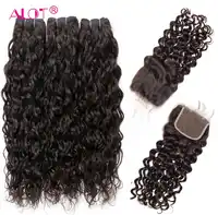 Alot Vietnamese Water Wave Bundles With Closure Non Remy Human Hair Extension 3 Bundles Human Hair Weaving With Closure