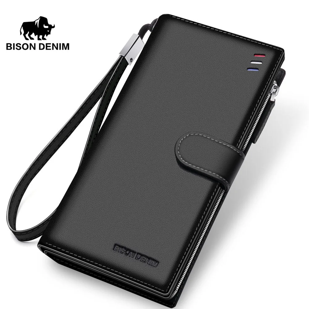 BISON DENIM brand men wallets genuine leather long zipper clutch purse large capacity card holder wallet BISON DENIM brand men wallets genuine leather long zipper clutch purse large capacity card holder wallet
