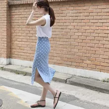 Женская летняя сетчатая юбка-пачка до середины икры с завышенной талией, прямые винтажные милые юбки в горошек