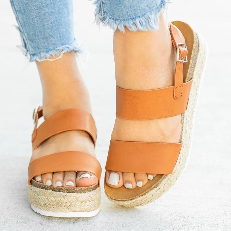 Woman Sandals 2019 Summer Platform Sandals For Women Shoes Casual Fashion Straw Cake Thick Bottom Toe Roman Wind Flat Sandals