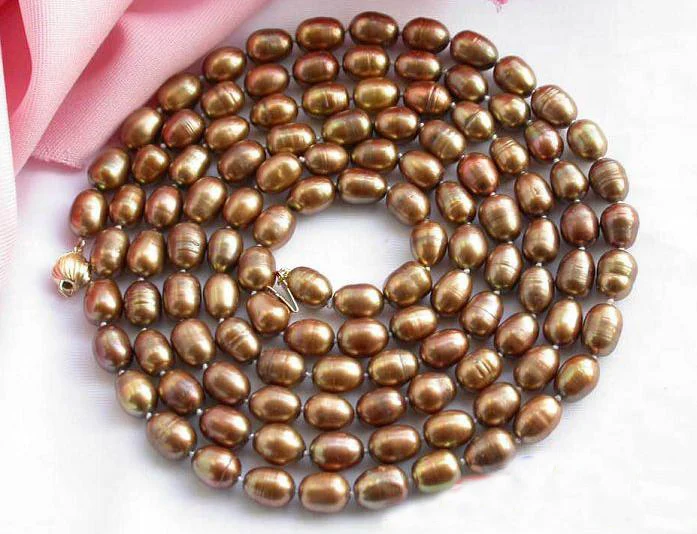 50inches AA 7-9MM Chocolate Rice Freshwater Cultured Pearl Necklace Perfect Women Wedding Birthday Party Gift | Украшения и